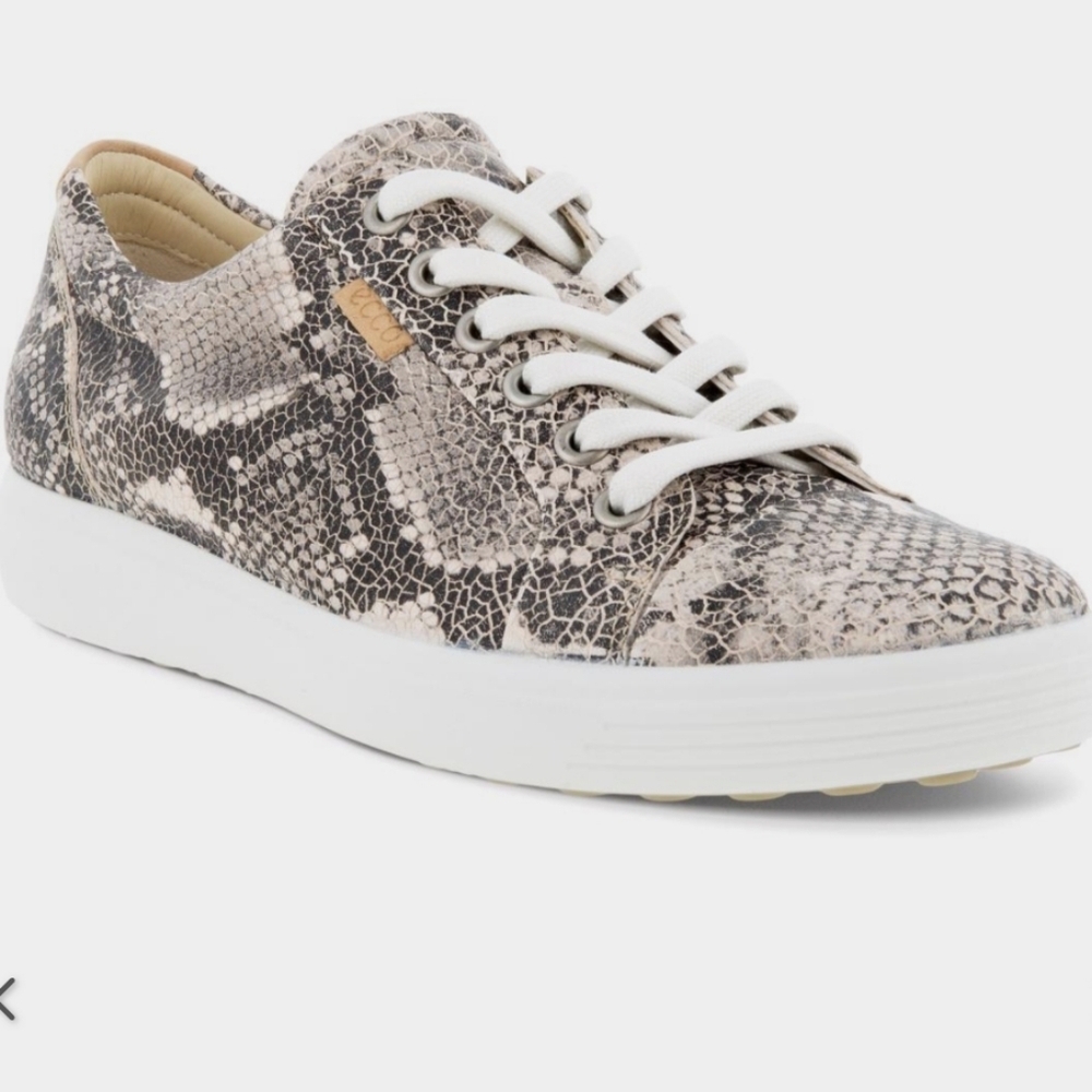 Ecco Women's Snake-Print Low Top Sneakers in Beige and White
